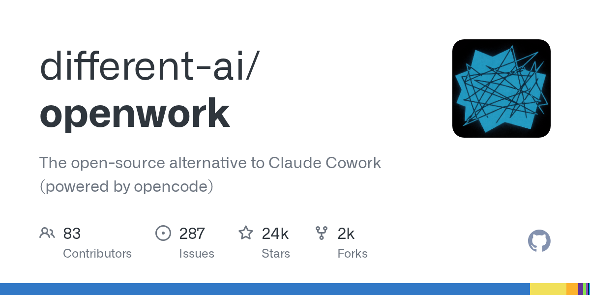 로컬 파일 작업과 에이전트 워크스페이스 인터페이스를 갖춘 OpenWork 오픈소스 AI 데스크톱 애플리케이션 작업 화면